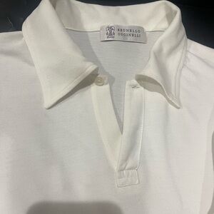 Brunello Cucinelli Men's White Long Sleeve Polo Shirt Sz M